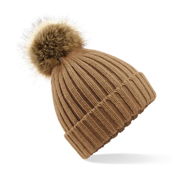 B412 Faux Fur Pop Pom Chunky Beanie