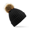 B412 Faux Fur Pop Pom Chunky Beanie