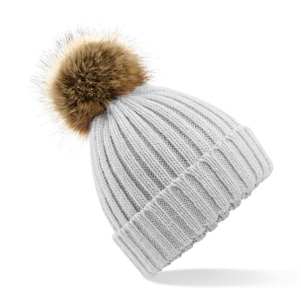 B412 Faux Fur Pop Pom Chunky Beanie