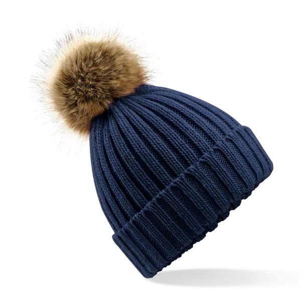 B412 Faux Fur Pop Pom Chunky Beanie