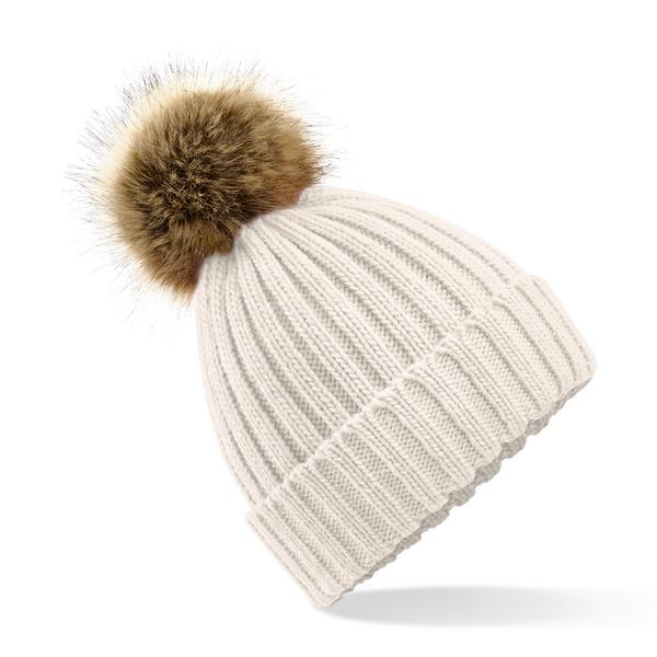 B412 Faux Fur Pop Pom Chunky Beanie
