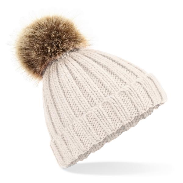 B412 Faux Fur Pop Pom Chunky Beanie