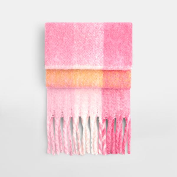 B494R Fluffy Check Scarf
